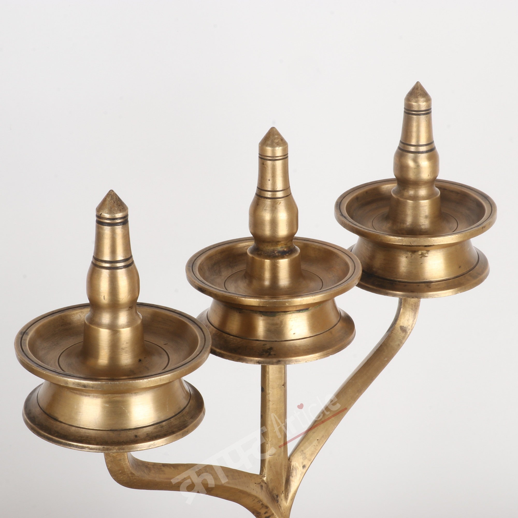 Traditional Brass Three-Wick Oil Lamp (Deepam Diya) 14"