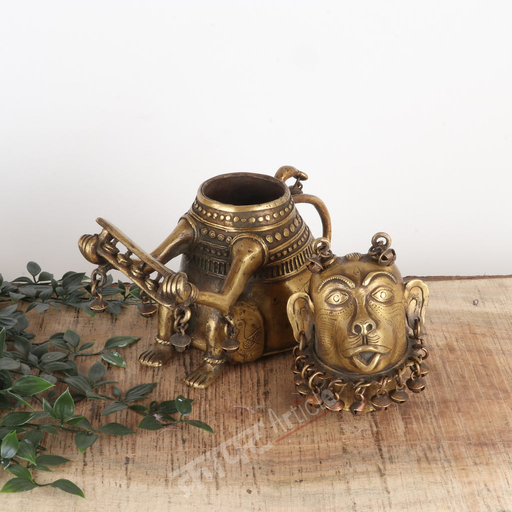 Tribal Brass Monkey-Form Ritual Vessel