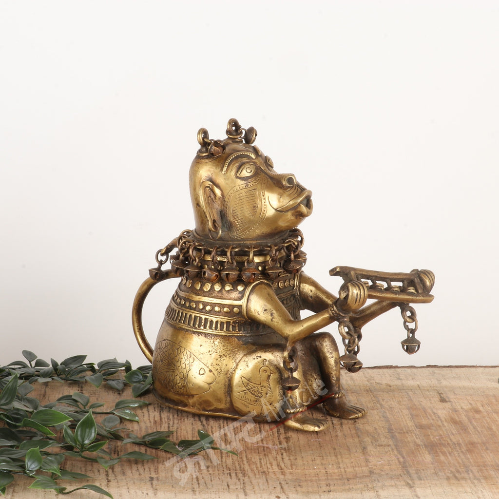 Tribal Brass Monkey-Form Ritual Vessel