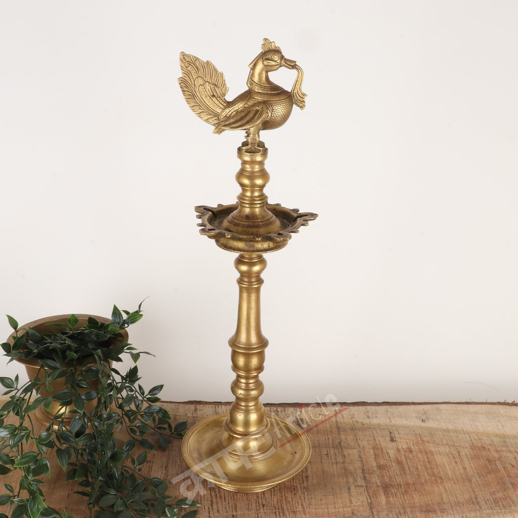 Traditional Oil Lamp (Peacock Diya) 24"
