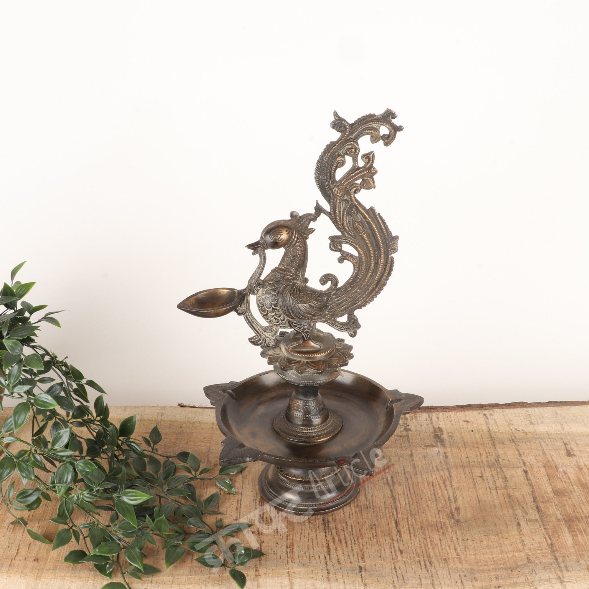 Traditional Oil Lamp (Peacock Diya) 16"