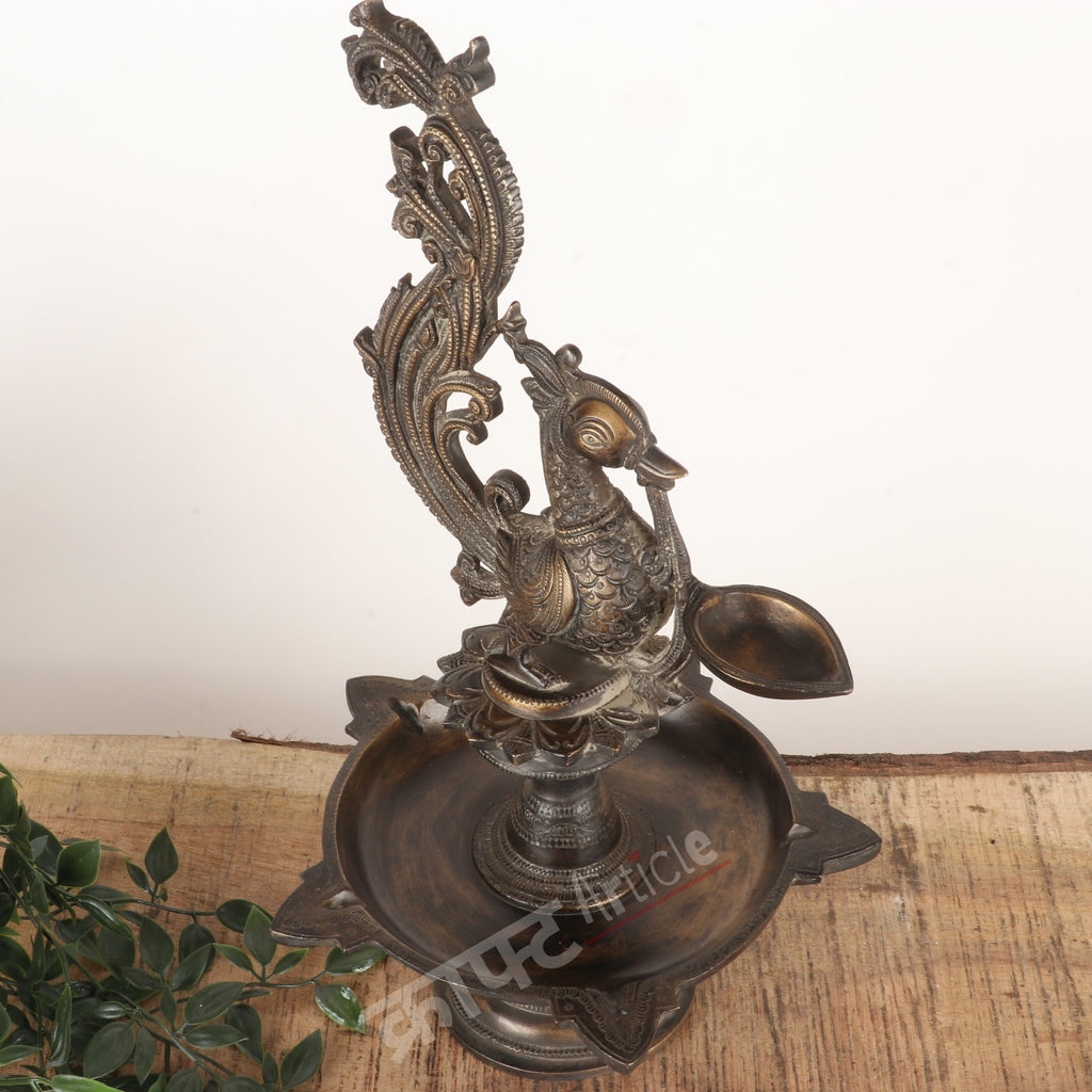 Traditional Oil Lamp (Peacock Diya) 16"