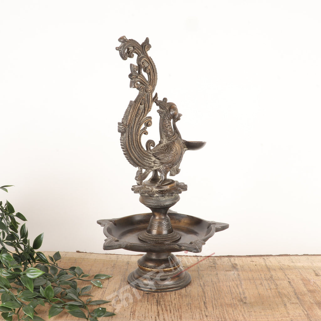 Traditional Oil Lamp (Peacock Diya) 16"