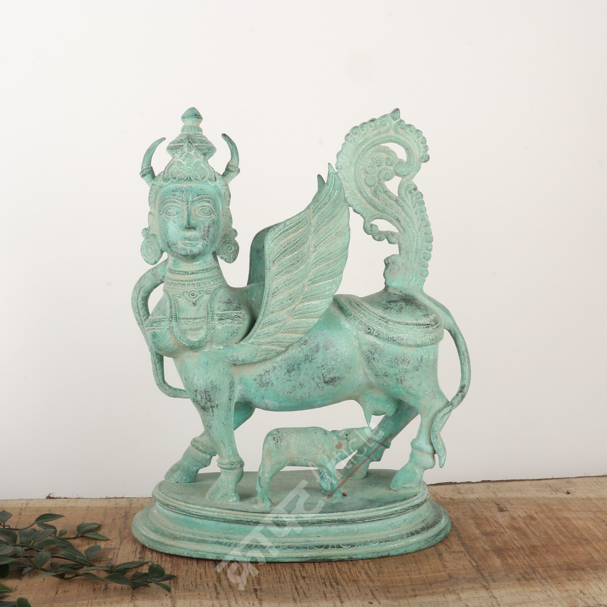 Brass Kamdhenu Cow & Calf Sculpture