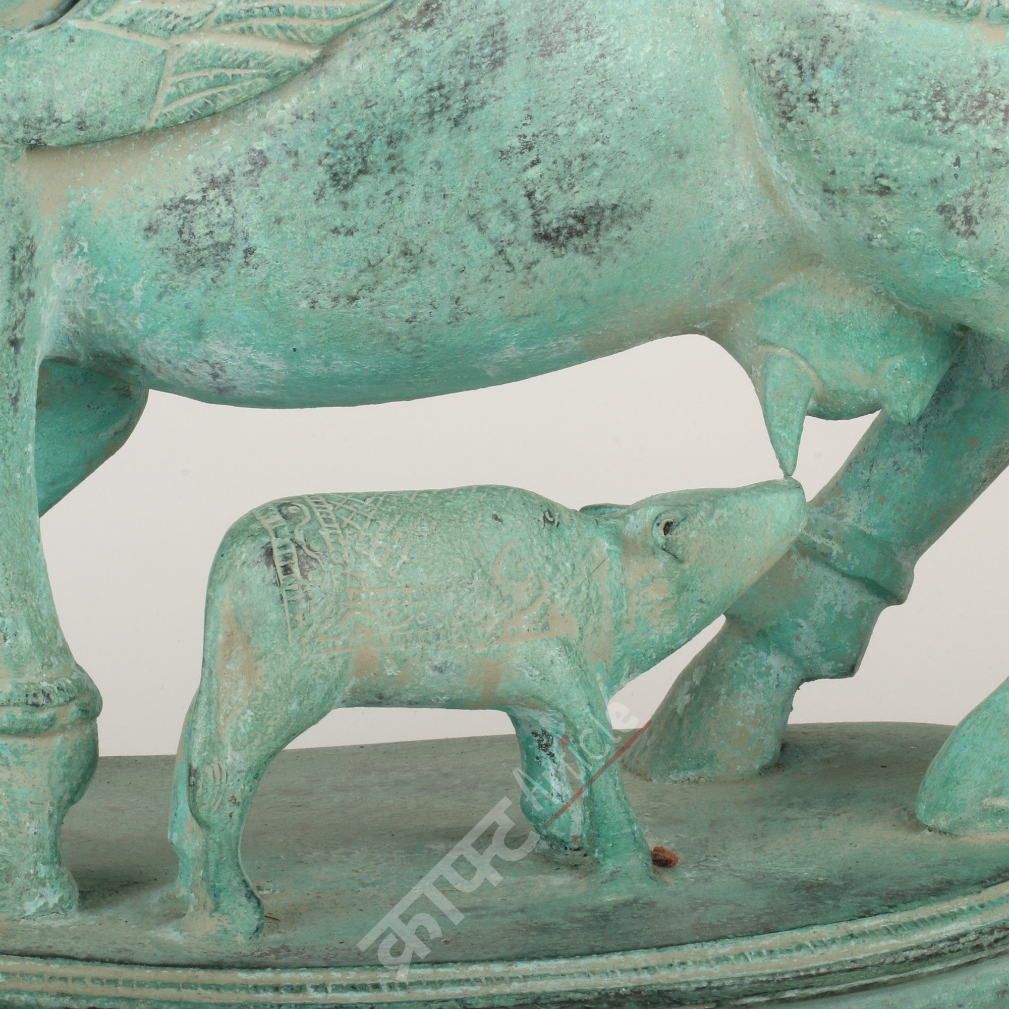 Brass Kamdhenu Cow & Calf Sculpture