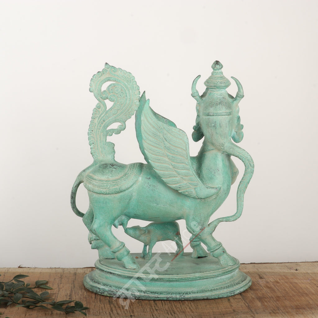 Brass Kamdhenu Cow & Calf Sculpture