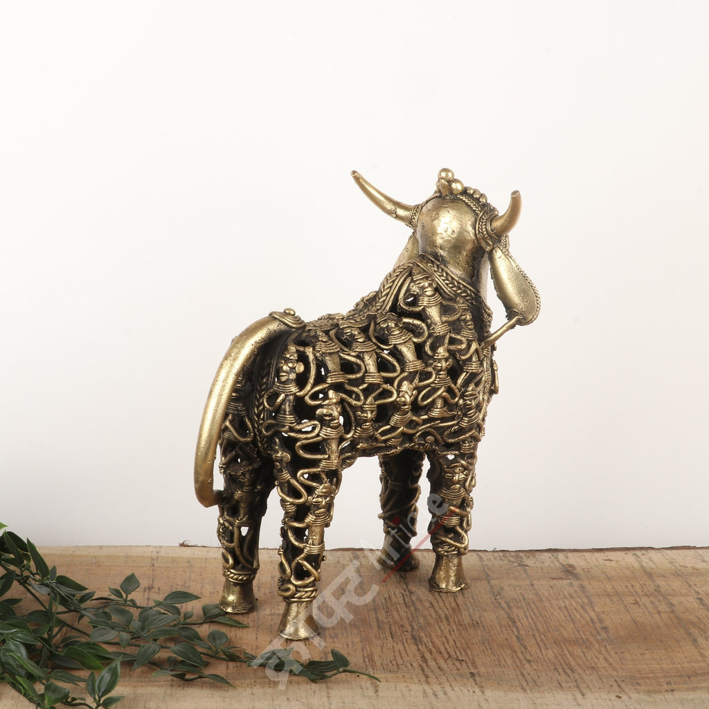 Tribal Brass Nandi Bull Idol – Sacred Guardian of Lord Shiva