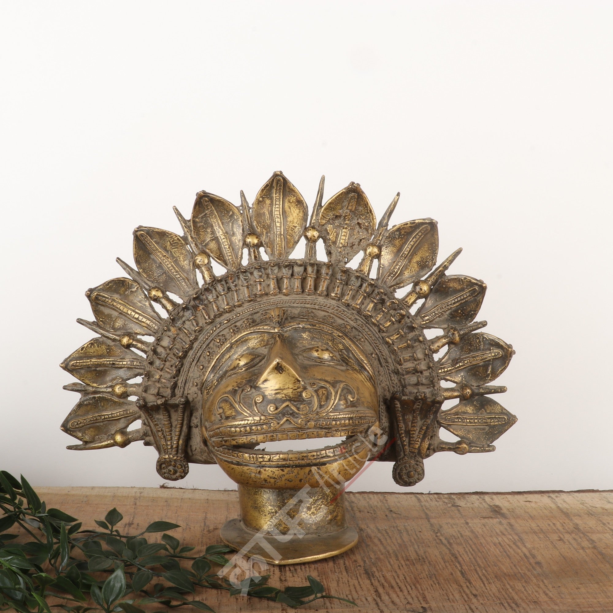 Brass Tribal Deity Face Mask – Sacred Wall Sculpture