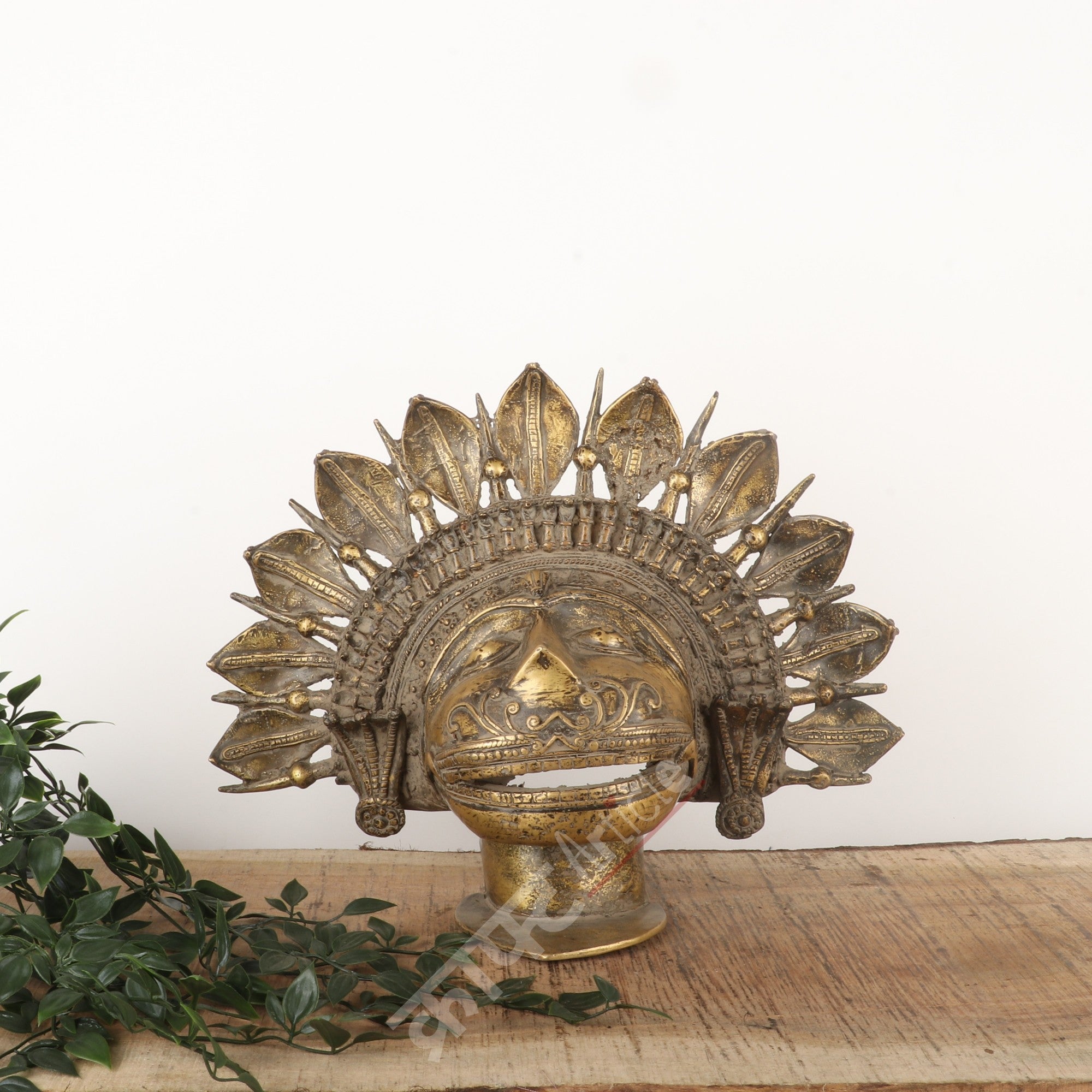 Brass Tribal Deity Face Mask – Sacred Wall Sculpture