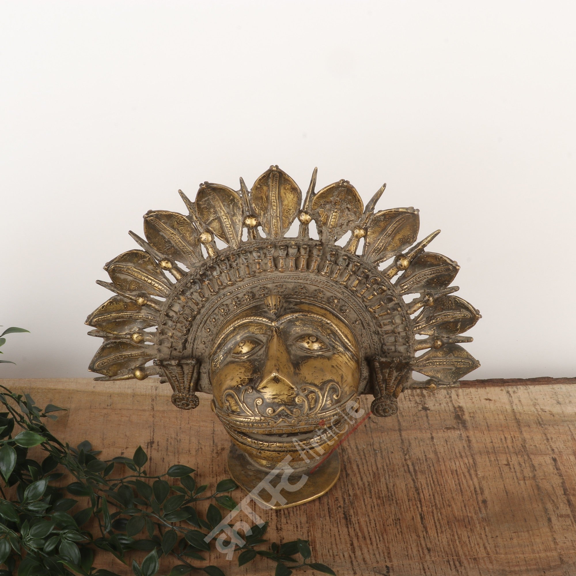 Brass Tribal Deity Face Mask – Sacred Wall Sculpture