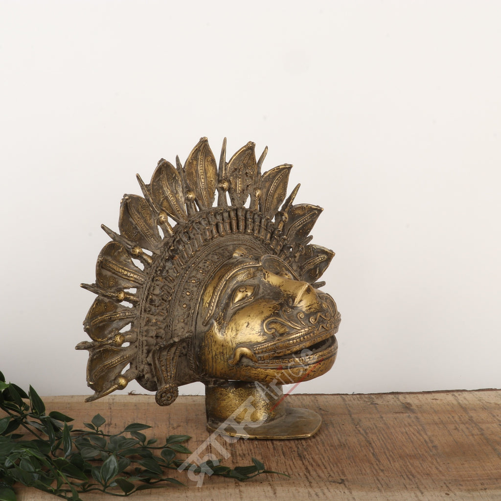 Brass Tribal Deity Face Mask – Sacred Wall Sculpture