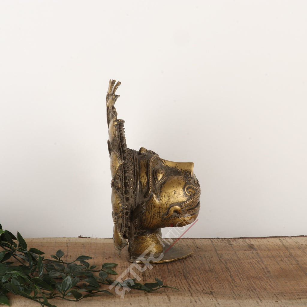 Brass Tribal Deity Face Mask – Sacred Wall Sculpture