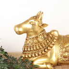 Brass Sitting Nandi Bull Idol in Gold Finish