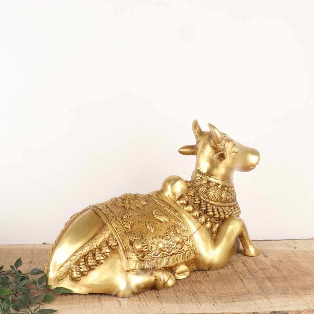 Brass Sitting Nandi Bull Idol in Gold Finish