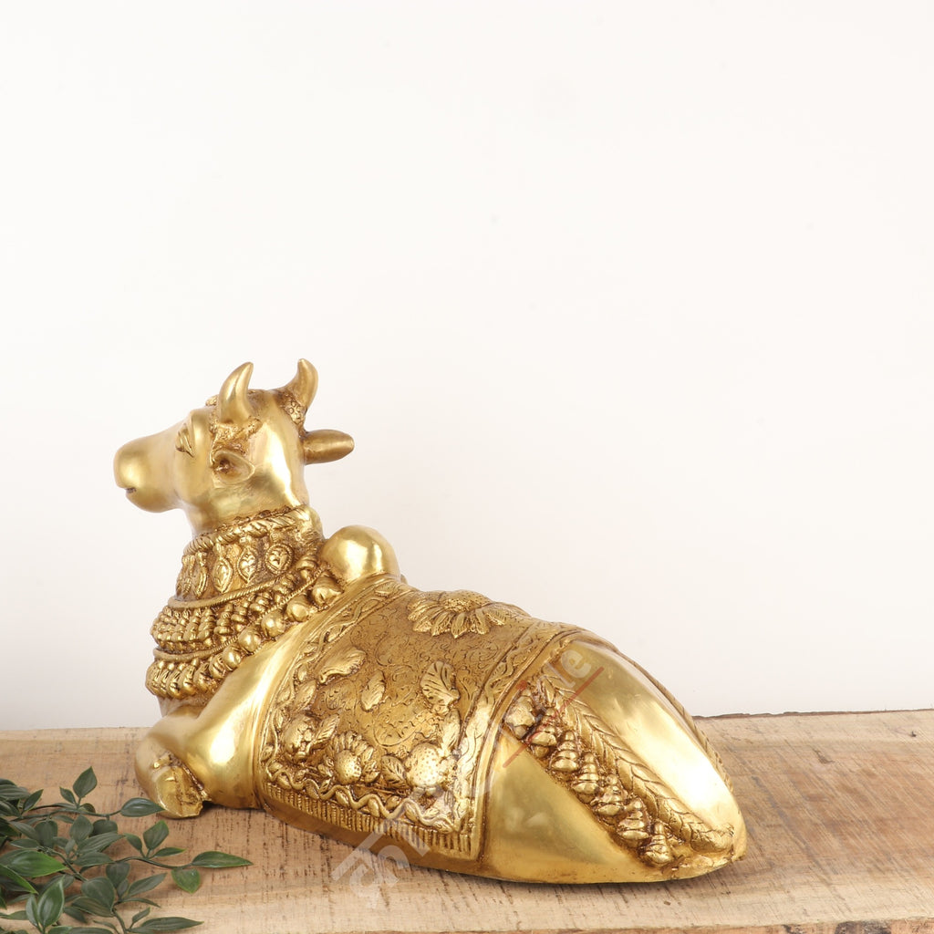Brass Sitting Nandi Bull Idol in Gold Finish