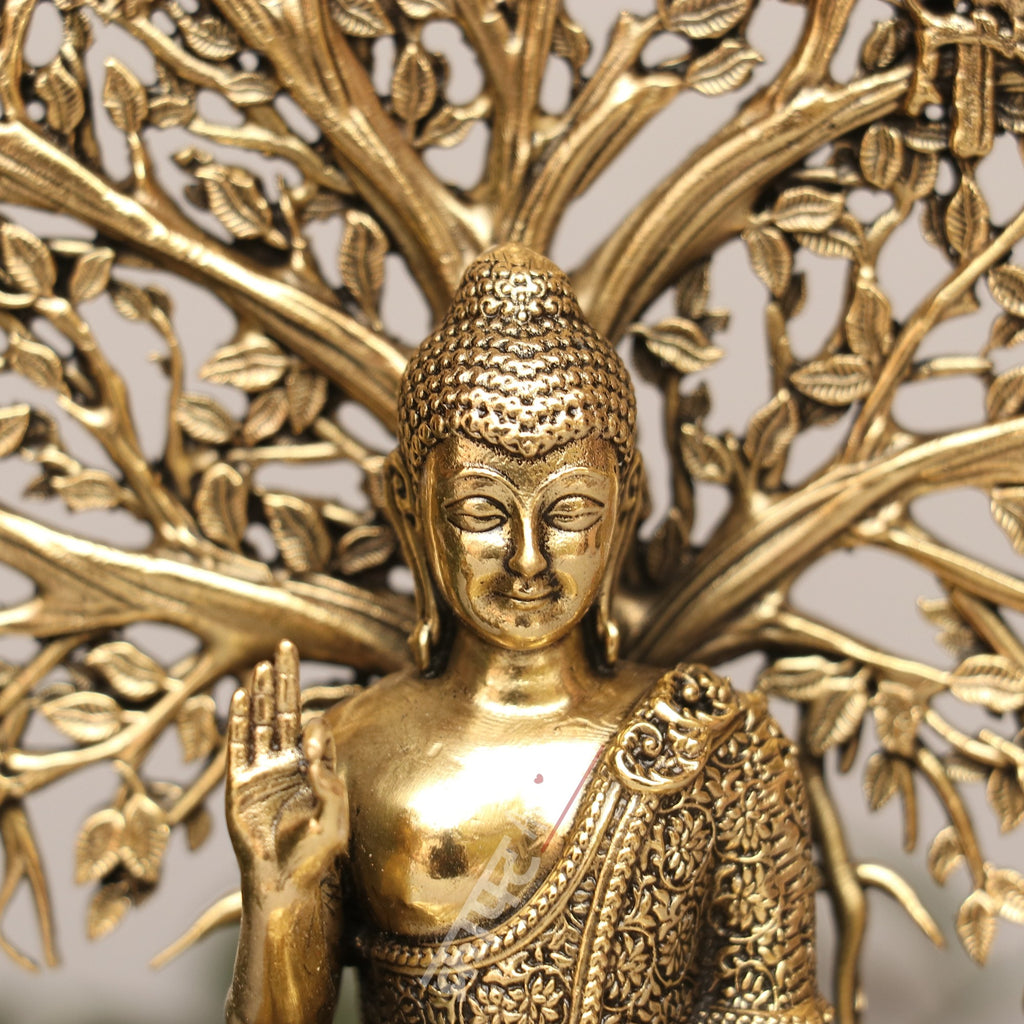 Brass Buddha with Bodhi Tree Idol