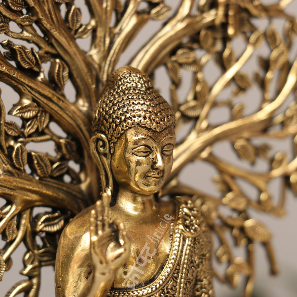 Brass Buddha with Bodhi Tree Idol