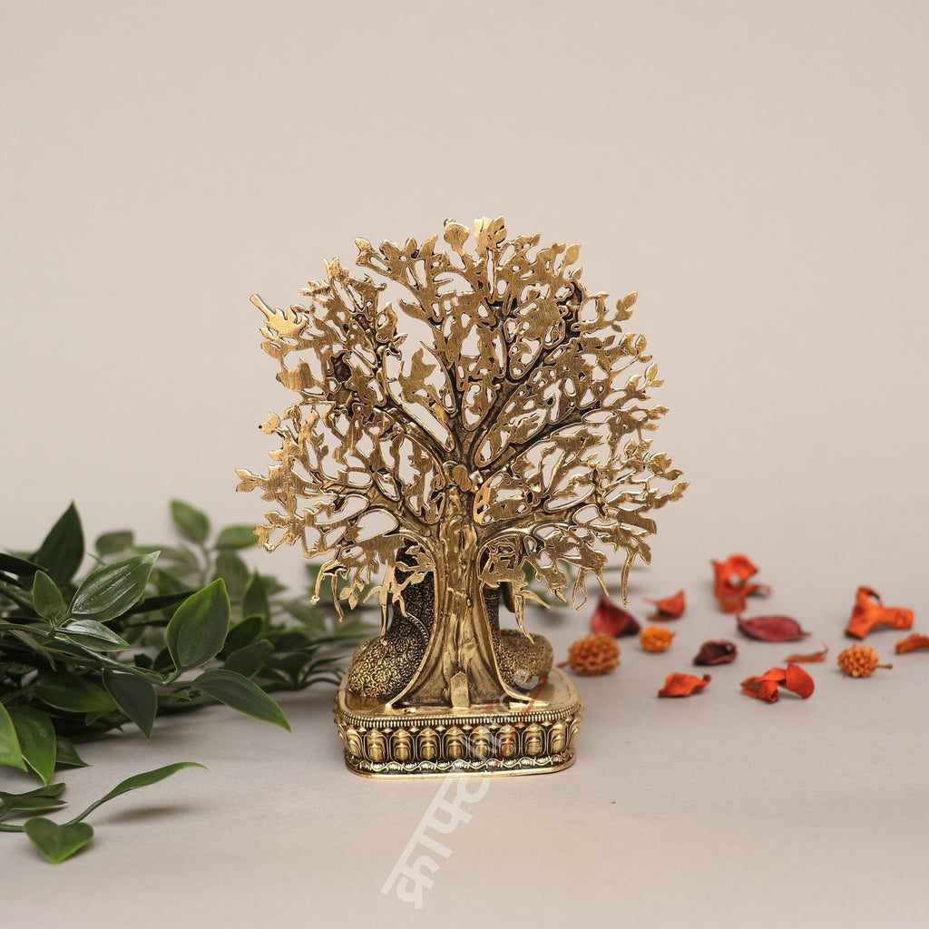 Brass Buddha with Bodhi Tree Idol