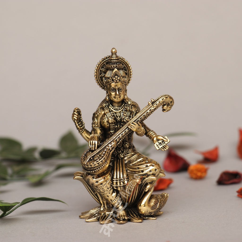 Brass Goddess Sarasvati Idol – Symbol of Wisdom & Art