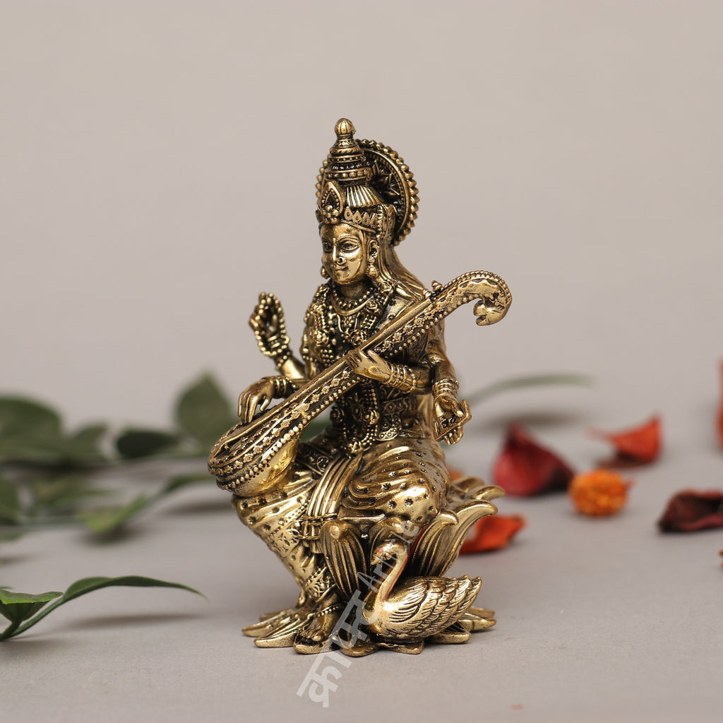 Brass Goddess Sarasvati Idol – Symbol of Wisdom & Art
