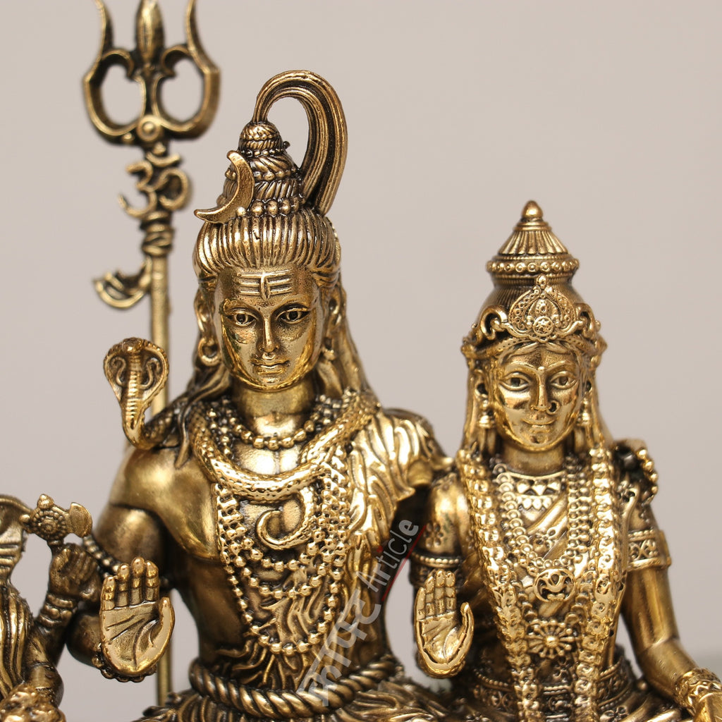 Brass Shiva Family Idol – Divine Harmony & Blessings