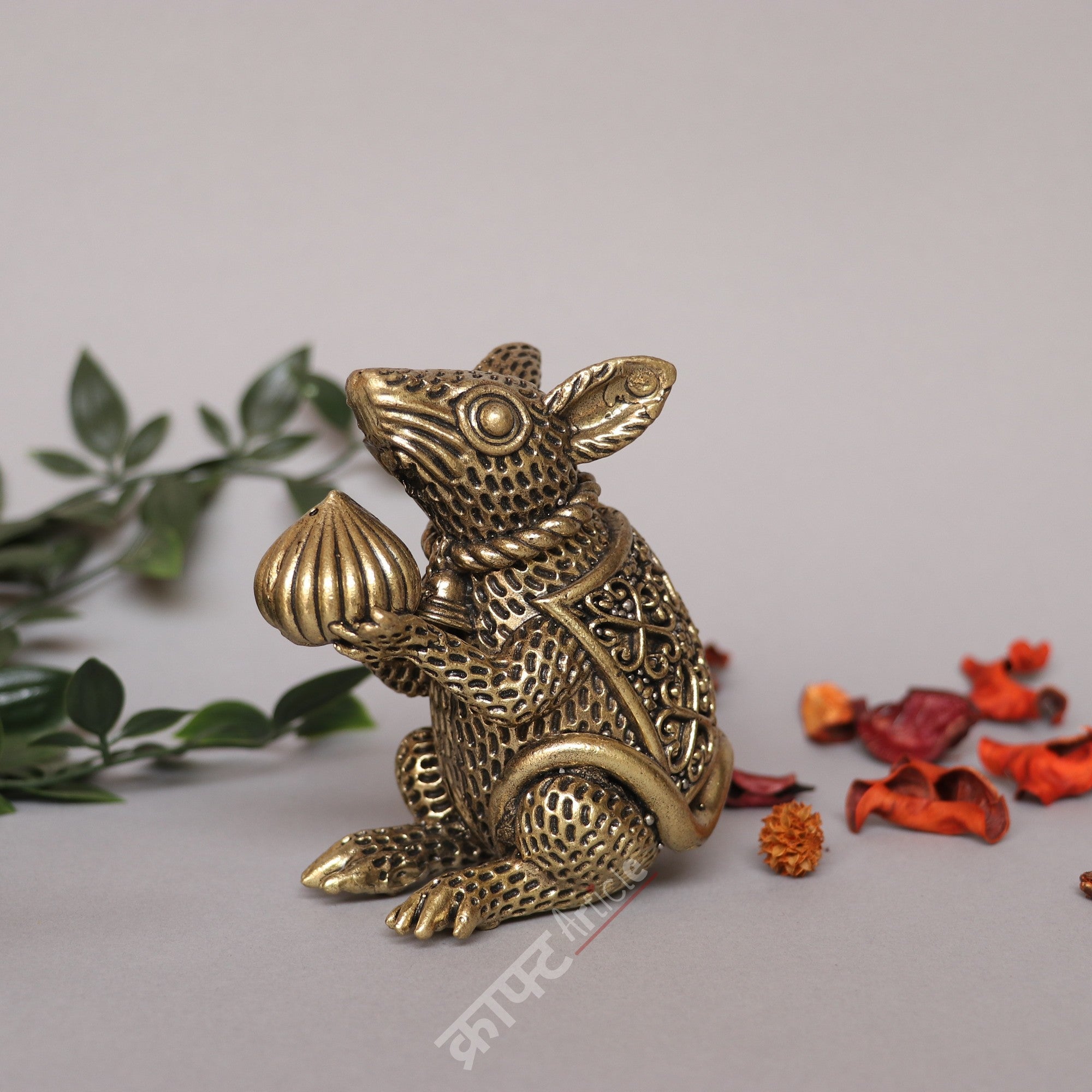 Brass Mouse with Modak Figurine
