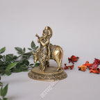 Brass Cow Krishna Idol