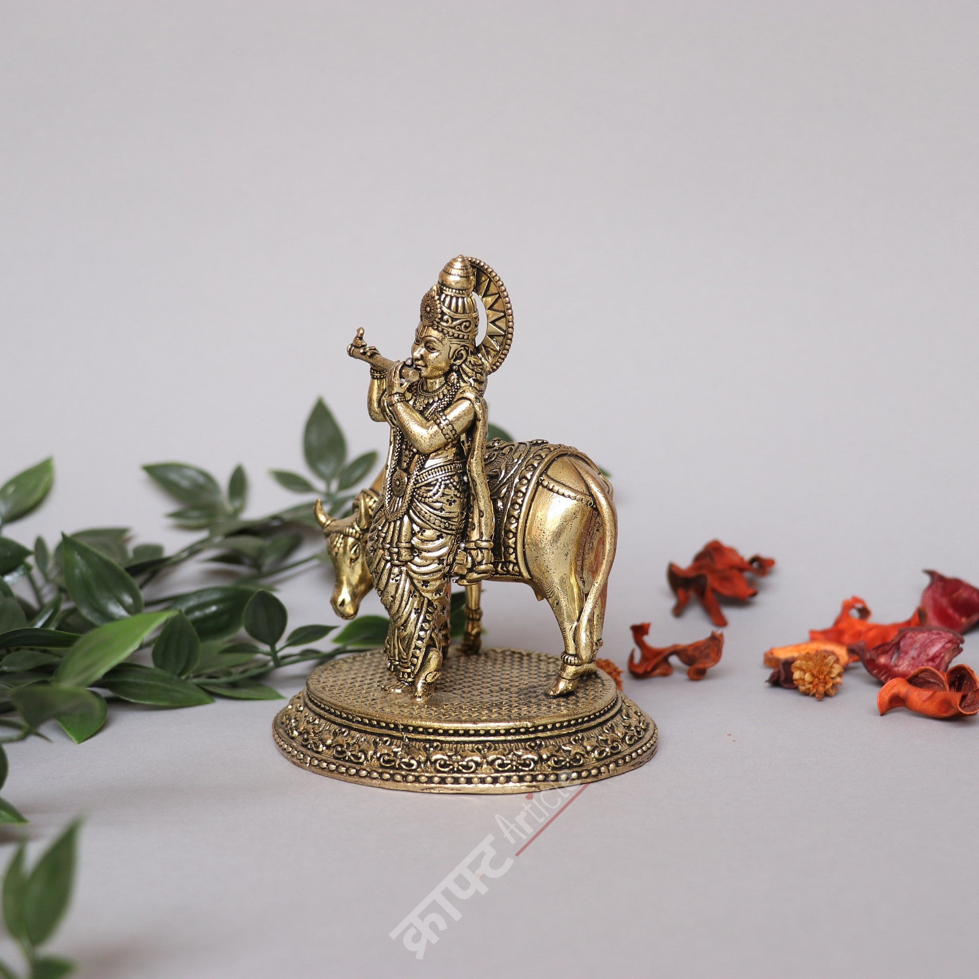 Brass Cow Krishna Idol