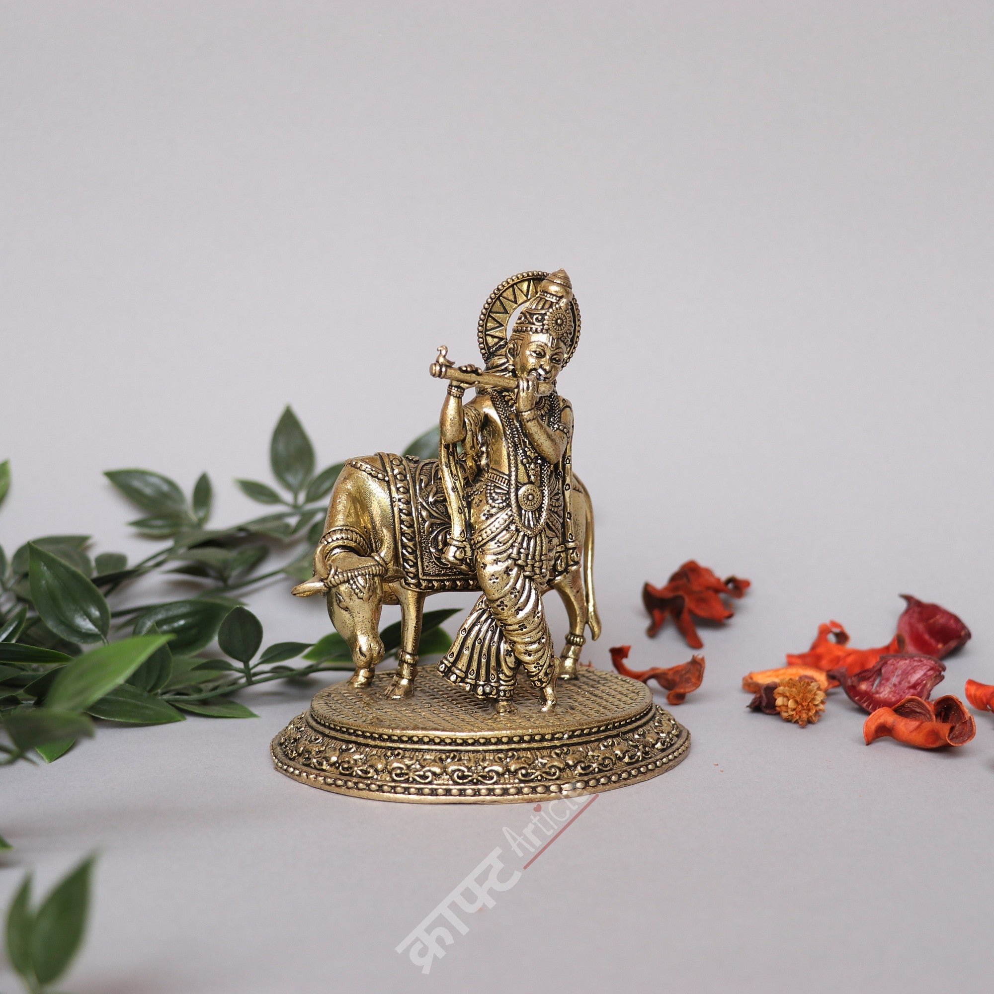 Brass Cow Krishna Idol