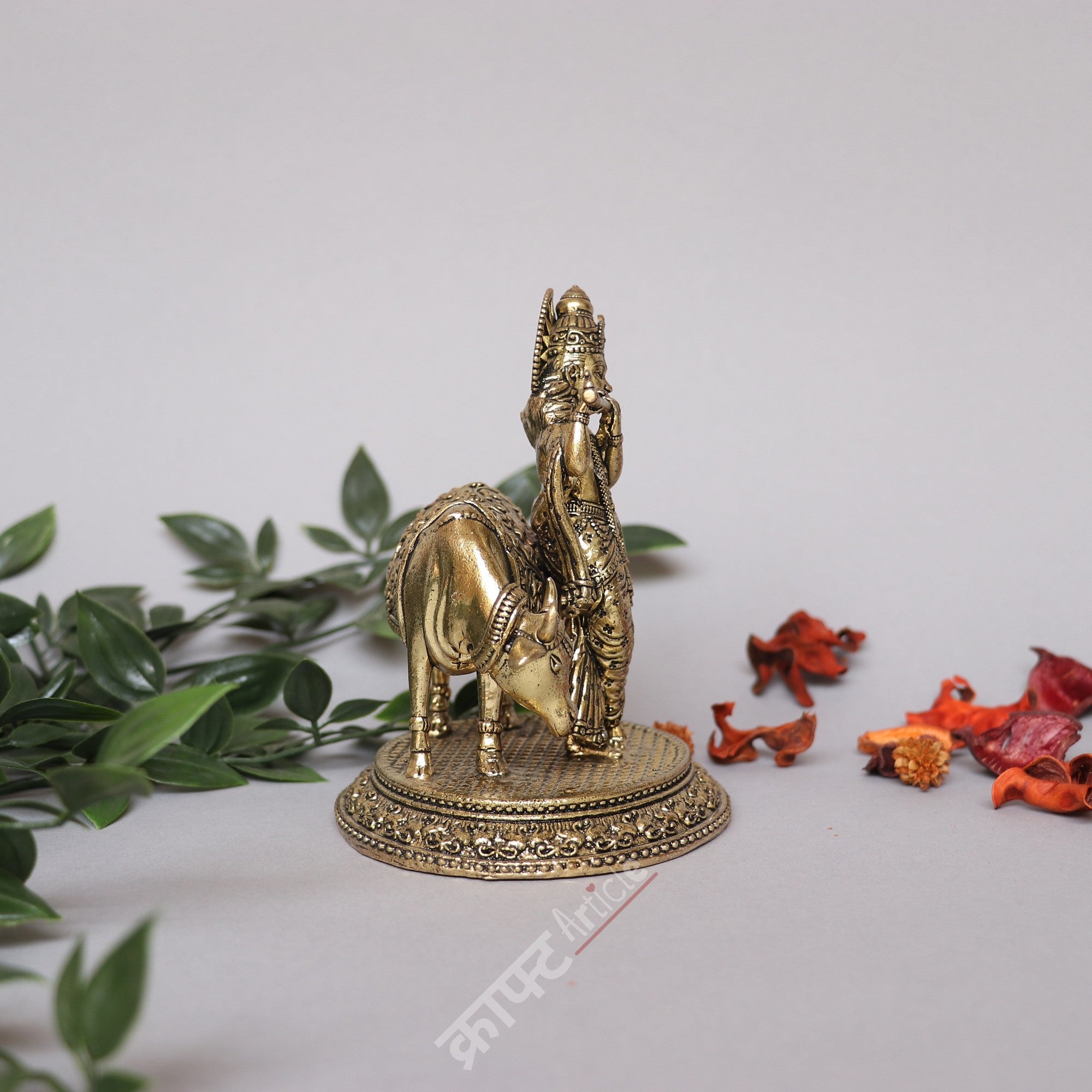 Brass Cow Krishna Idol