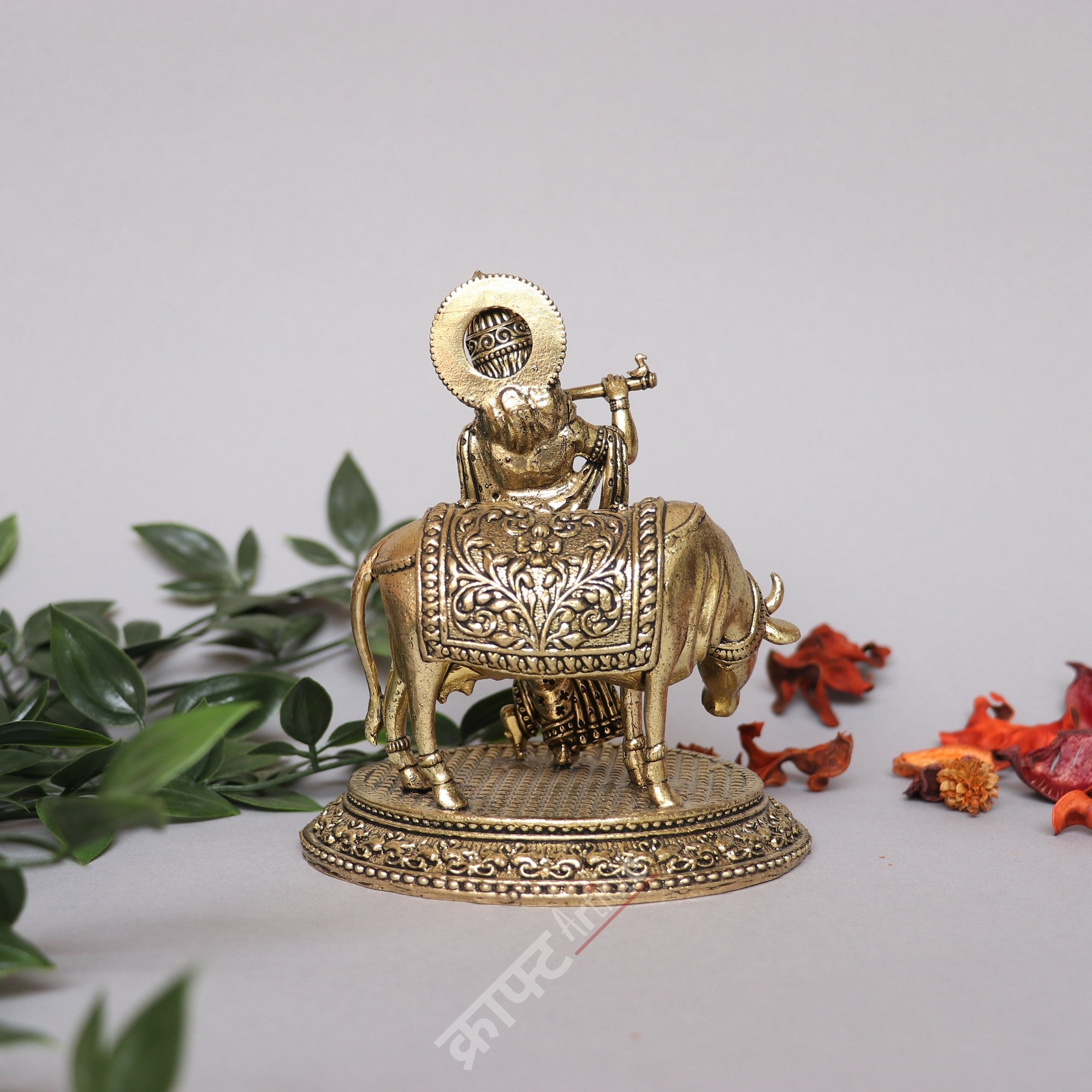 Brass Cow Krishna Idol