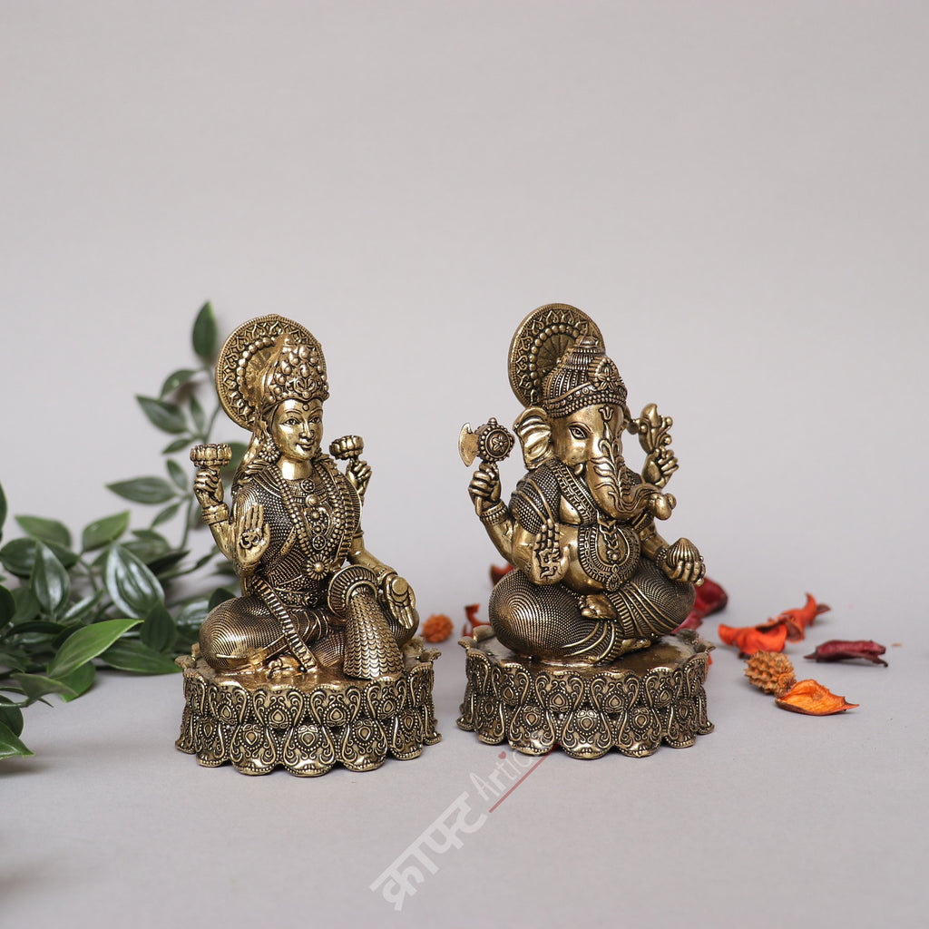 Brass Superfine Goddess Lakshmi and Ganesh Idol