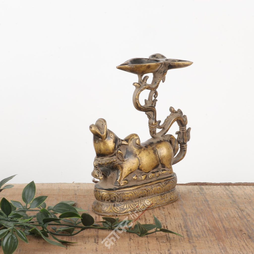 Brass Sitting Nandi Oil Lamp