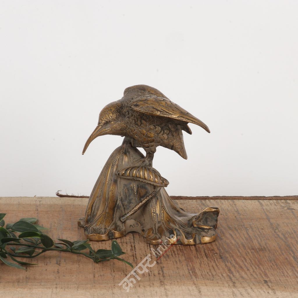 Brass Bird on Leaf Sculpture