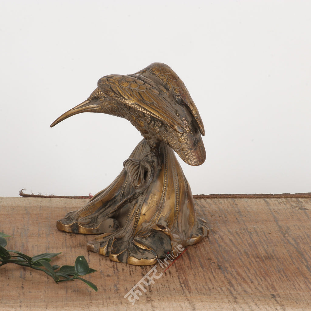 Brass Bird on Leaf Sculpture