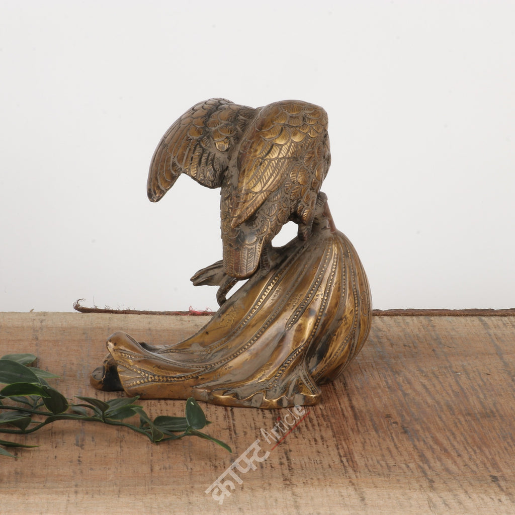 Brass Bird on Leaf Sculpture