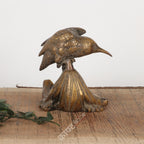 Brass Bird on Leaf Sculpture