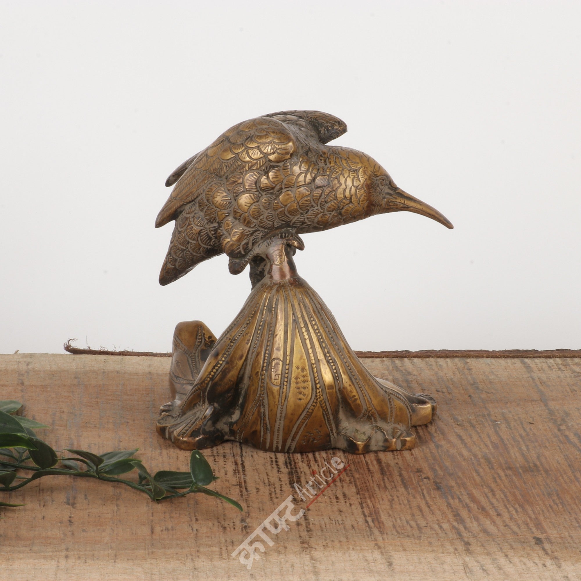 Brass Bird on Leaf Sculpture