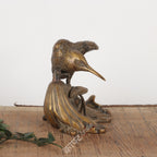 Brass Bird on Leaf Sculpture