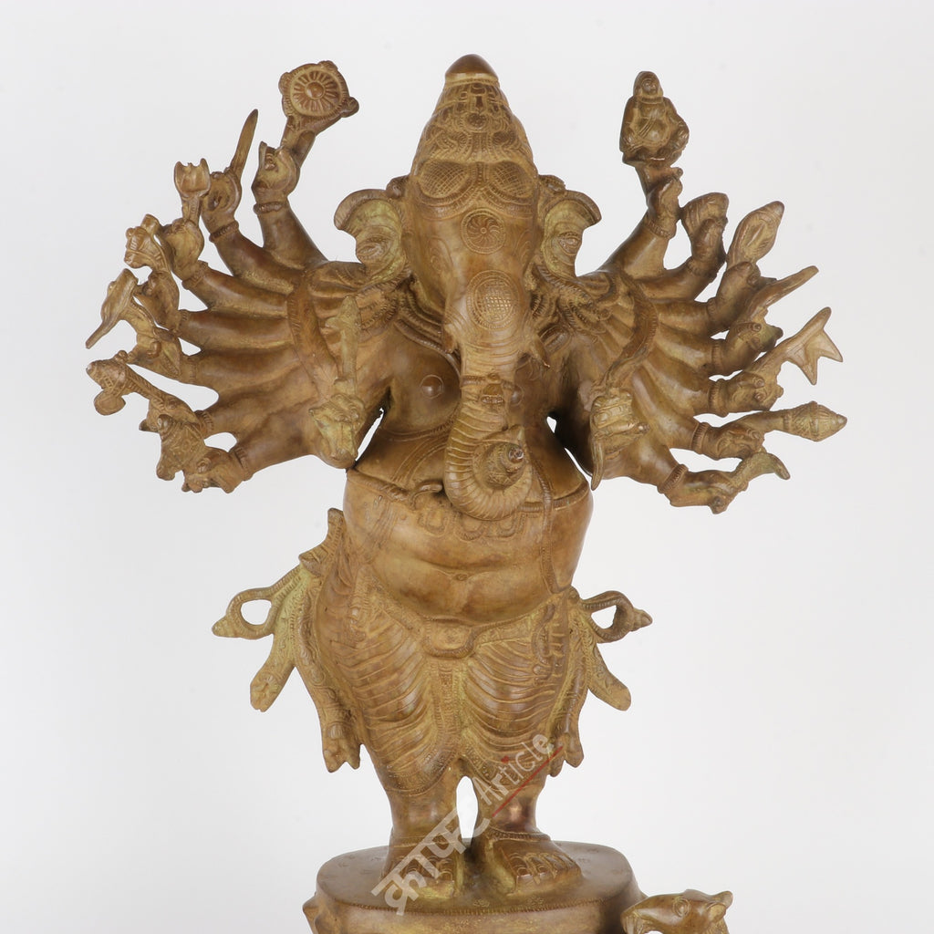 Brass Multi-Armed Lord Ganesha Idol