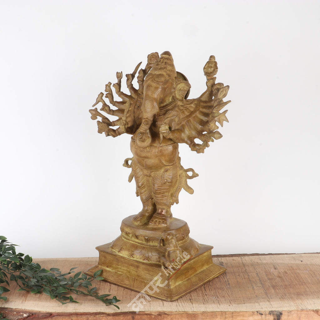 Brass Multi-Armed Lord Ganesha Idol