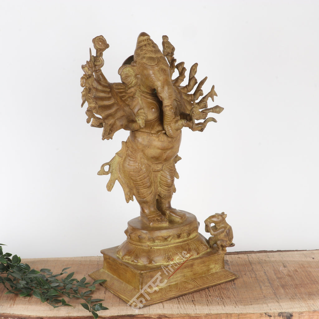 Brass Multi-Armed Lord Ganesha Idol