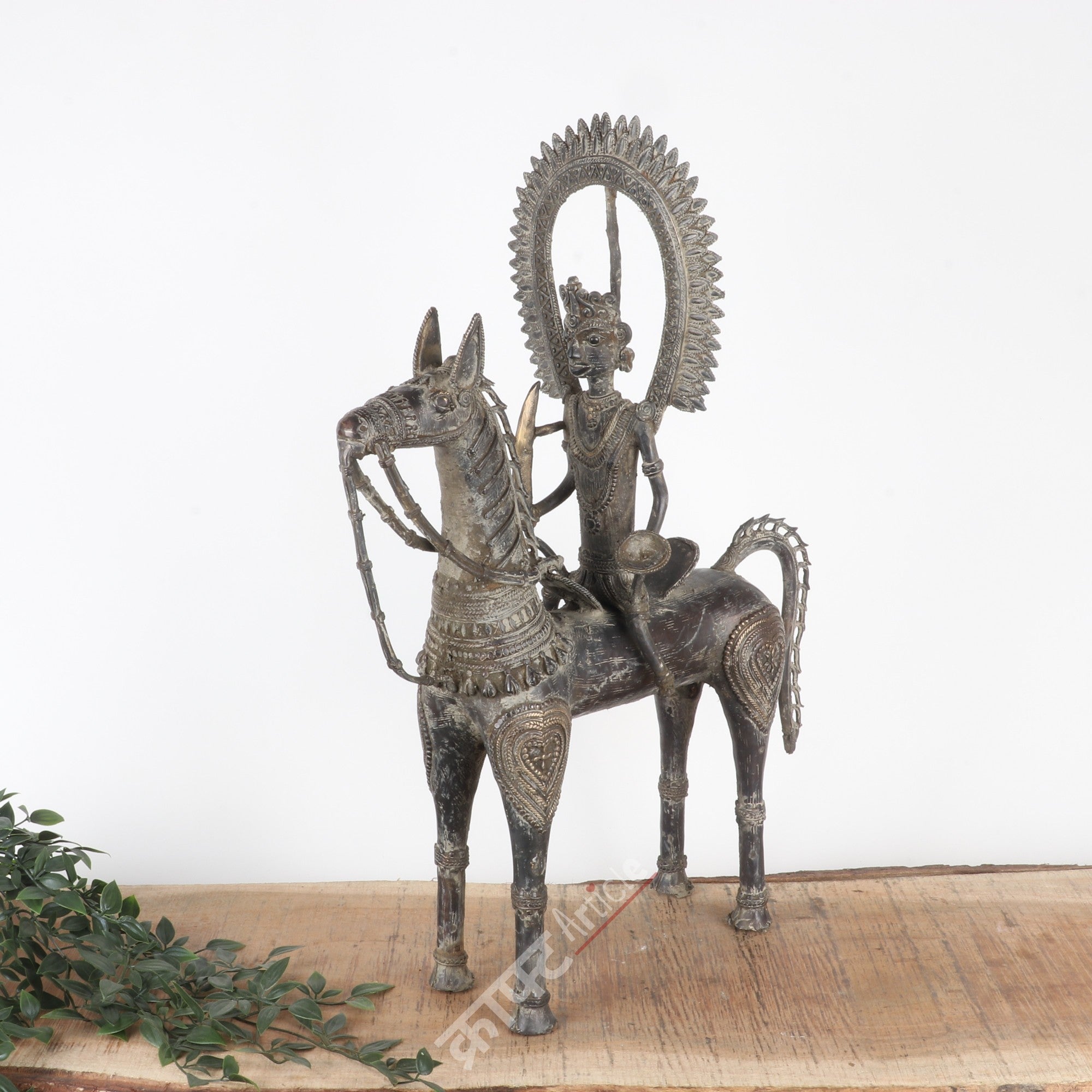 Brass Dokra Tribal Horse Rider Sculpture