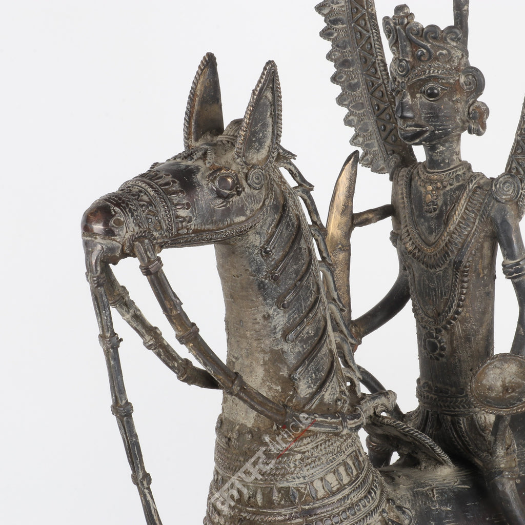 Brass Dokra Tribal Horse Rider Sculpture