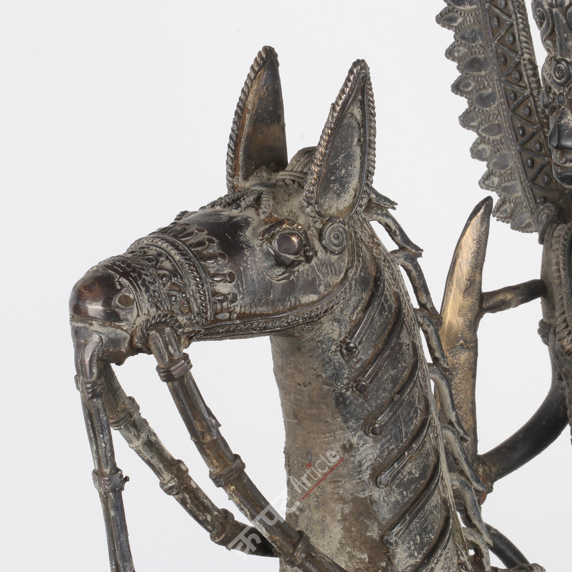 Brass Dokra Tribal Horse Rider Sculpture