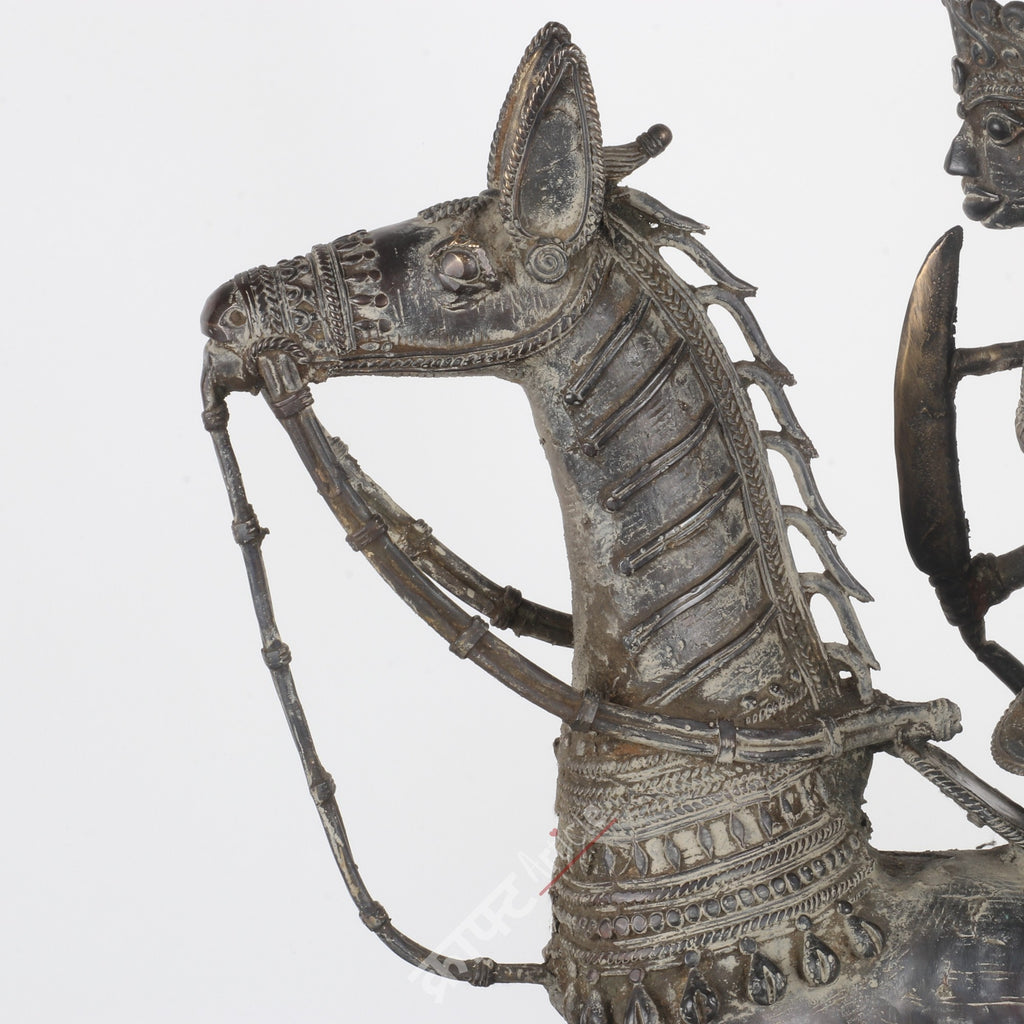 Brass Dokra Tribal Horse Rider Sculpture