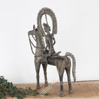 Brass Dokra Tribal Horse Rider Sculpture