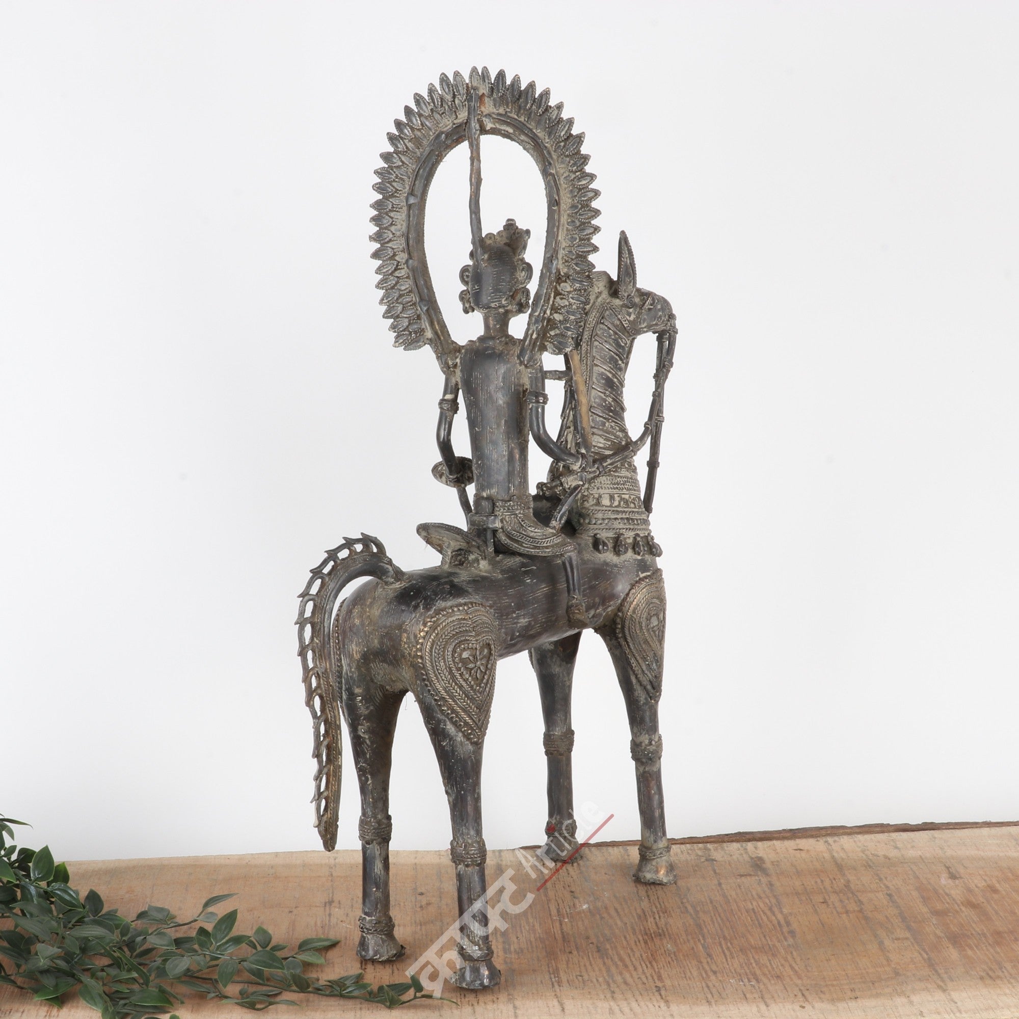Brass Dokra Tribal Horse Rider Sculpture