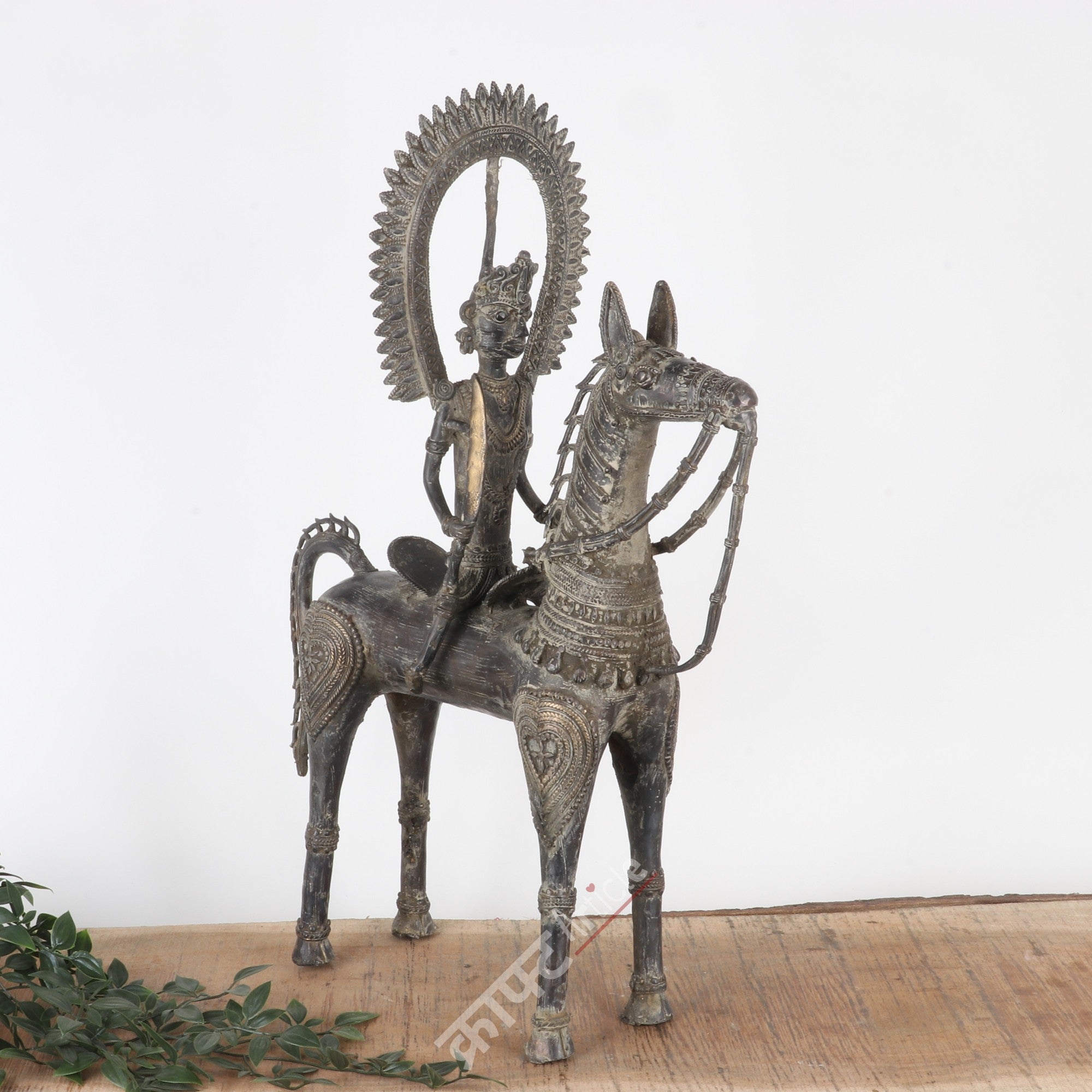 Brass Dokra Tribal Horse Rider Sculpture
