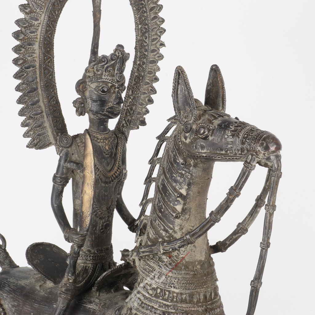 Brass Dokra Tribal Horse Rider Sculpture